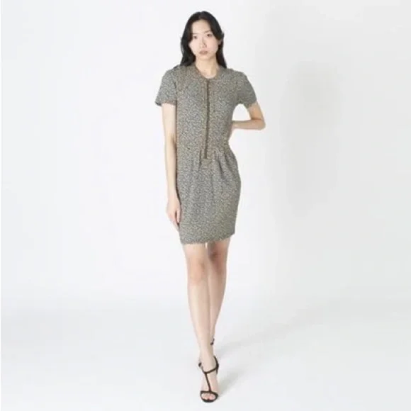 Sea New York Cheetah Animal Print Zip Midi Short Sleeve Dress XS - Picture 3 of 4